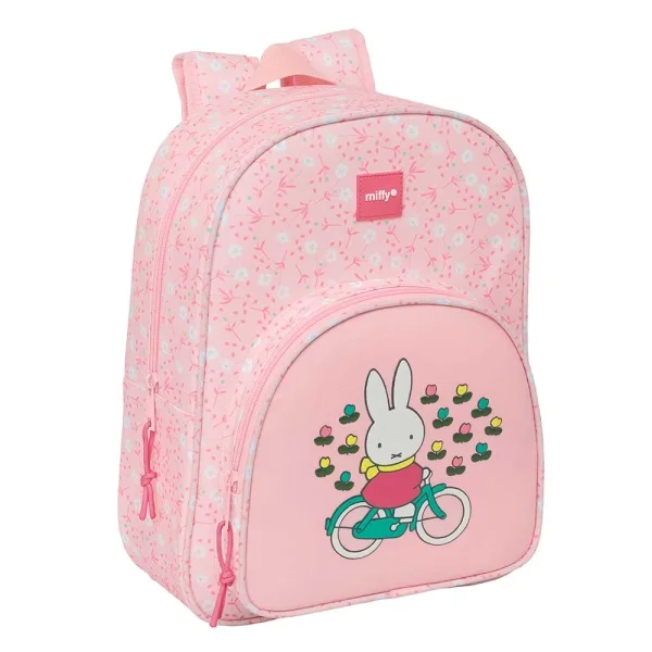Safta Miffy Flores Mochila Infantil - Adaptable a Carro - Portabotellas - Hombreras Ergonomicas - Bolsillo Frontal - 10L - Motivos Miffy y Flores - 260x110x340mm - Color Rosa