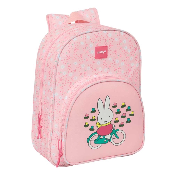 Safta Miffy Flores Mochila Infantil - Adaptable a Carro - Portabotellas - Hombreras Ergonomicas - Bolsillo Frontal - 10L - Motivos Miffy y Flores - 260x110x340mm - Color Rosa