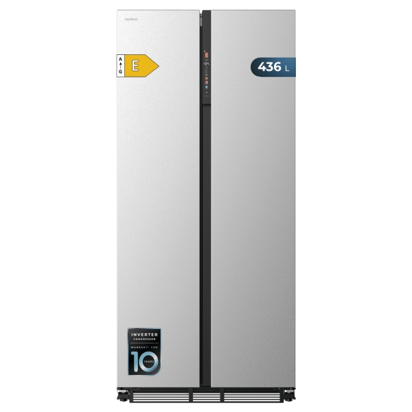 Cecotec Bolero CoolMarket SBS 436 SBI Inox E Frigorifico Americano - Capacidad 436L - Compresor Inverter - Acero Inoxidable - Nofrost - Frio Envolvente - Clase E - 84.4×59.8×184.8cm - Color