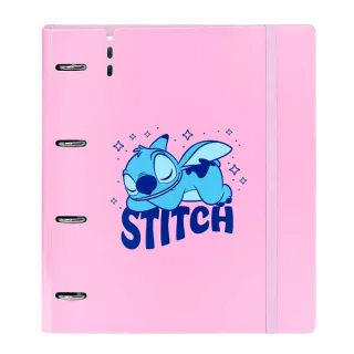 Safta Stitch Ohana Carpeta con 4 Anillas 35mm - Tapas de PP Foam - Recambio 100 Hojas - Cuadriculas 5x5mm - Cierre Elastico - Incluye Separadores - 270x40x320mm - Color Rosa