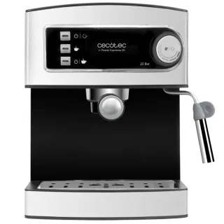 Cecotec Power Espresso Cafetera Espresso - 850W - 20Bar - Deposito 1.6L Extraible - Doble Salida - Vaporizador Orientable - Calienta Tazas - Acabados en Acero Inoxidable - Color Negro y Plat