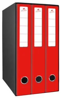 Mariola Box Modulo de 3 Archivadores con Rado 2 Anillas 40mm - Tamaño 35x26x17cm - Carton Forrado - Color Rojo