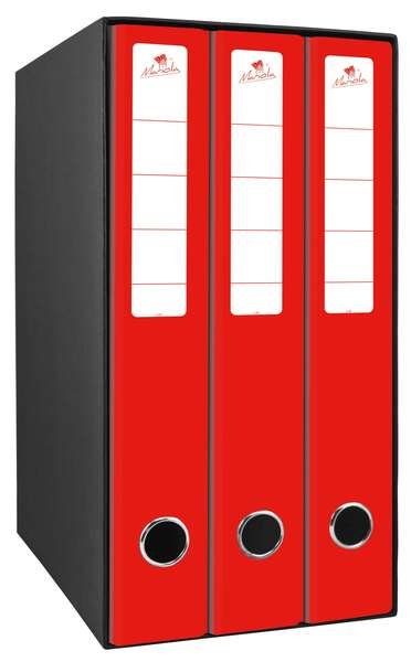 Mariola Box Modulo de 3 Archivadores con Rado 2 Anillas 40mm - Tamaño 35x26x17cm - Carton Forrado - Color Rojo