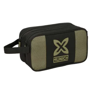 Safta Munich West Neceser de 5L - 2 Compartimentos con Cremallera - Asa Lateral - Adapatable a Carro - 260x125x150mm - Color Negro y Verde