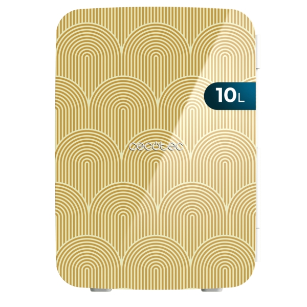 Cecotec Bolero MiniCooling 10L Bahamas Pat 2 Mini Frigorifico Portatil - Capacidad 10L - 12V/220V - Temperatura Regulable - Enfria hasta 7ºC - Funcion Calentamiento hasta 65ºC - Color Oro