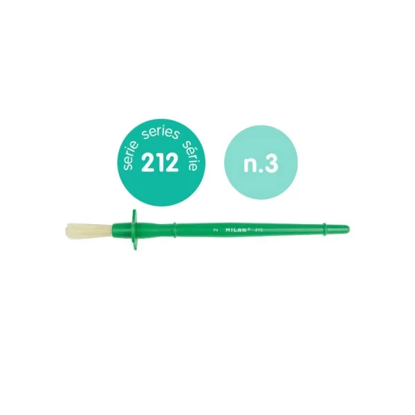 Milan 212 Pincel para Cola y Tempera Numero 3 - Cerda Natural - Color Verde