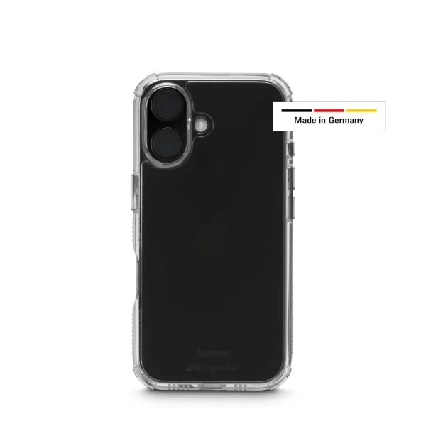 Hama Extreme Protect Funda para iPhone 16 - Antideslizante - Policarbonato - Proteccion D3O - Bordes Elevados - Color Transparente