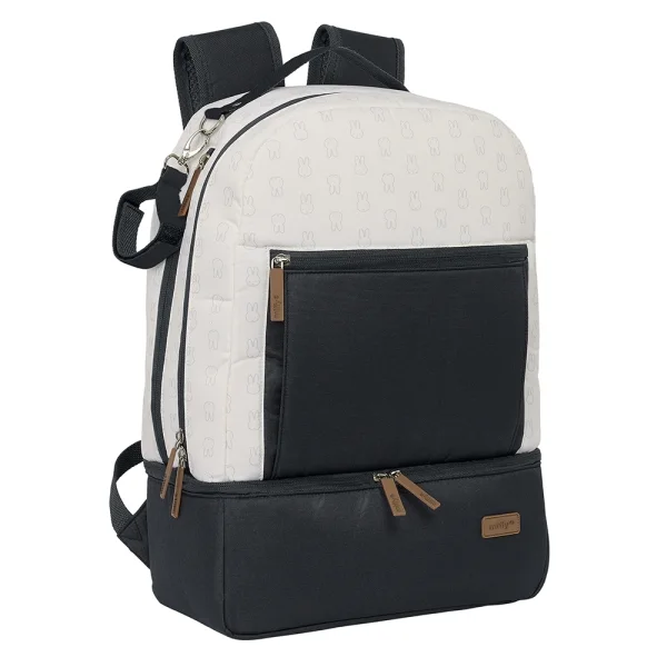 Safta Miffy Mum Moon Mochila para Carrito Bebe de 19.4L - Compartimento Amplio - Cremallera Doble - Bolsillo Frontal - Bolsillo Termo - Bolsillo Lateral - 300x150x430mm - Color Blanco y Negro