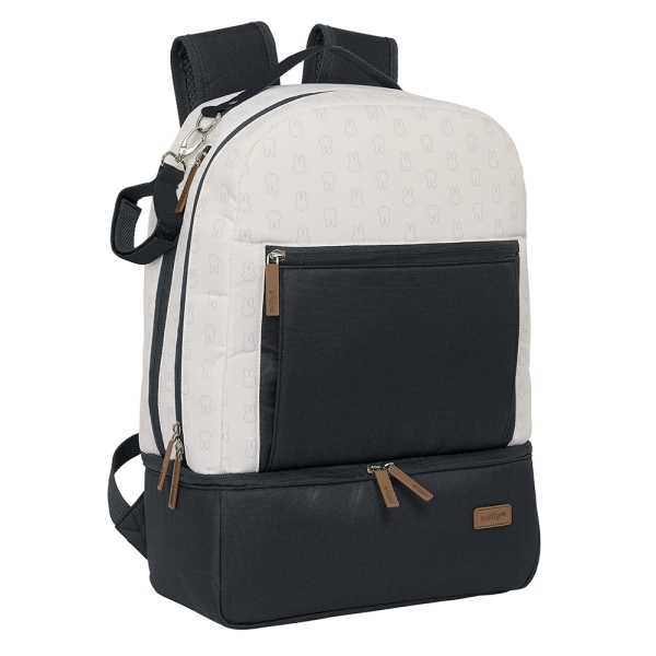 Safta Miffy Mum Moon Mochila para Carrito Bebe de 19.4L - Compartimento Amplio - Cremallera Doble - Bolsillo Frontal - Bolsillo Termo - Bolsillo Lateral - 300x150x430mm - Color Blanco y Negr