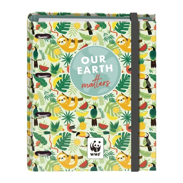 Dohe WWF Tropic Carpeta de 4 Anillas Mixtas de 35mm con Recambio de 100 Hojas - Formato Folio - Cierre con Goma - Incluye 4 Separadores y Sobre de Polipropileno
