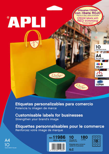Apli Etiquetas Crema con Ribete Permanentes 63.5 x 42.3mm 10 Hojas