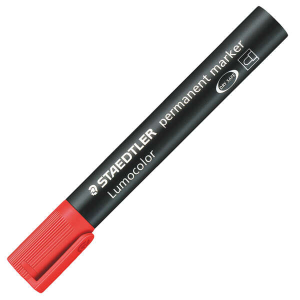 Staedtler Lumocolor 352 Rotulador Permanente - Punta Redonda - Trazo 2mm Aprox - Capuchon con Clip - Secado Rapido - Color Rojo · Pack de 10 uds.