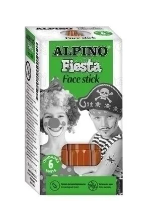 Alpino Fiesta Face Stick Pack con 6 Barritas de Pintura Facial - Sistema Retractil Giratorio - Se Lava con Agua - Testado Dermatologicamente - Color Marron