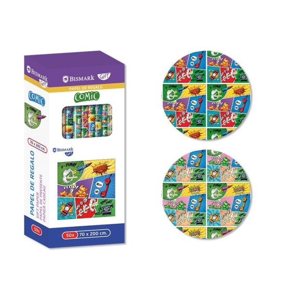 Bismark Comic Rollo de Papel Regalo - Medidas 70cmx200cm - 2 Diseños Diferentes · Pack de 50 uds.