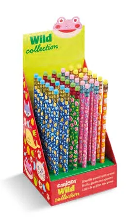 Carioca Wild Collection Expositor con 36 Lapices HB con Goma de Diferentes Colores - Divertidos Diseños de Animales