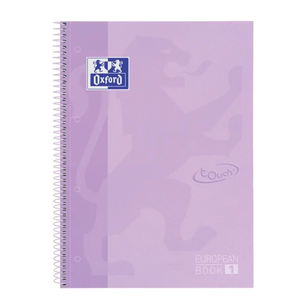 Oxford School Touch Europeanbook 1 Cuaderno A4+ 80 Hojas Microperforadas Cuadricula 5x5mm - Tapa Extradura - Color Malva Pastel