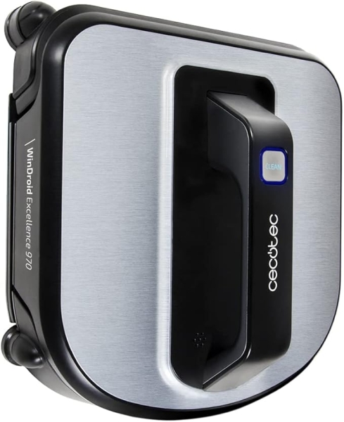 Cecotec Conga Winrobot Excellence 970 Robot Limpiacristales - Bateria 700mAh - Navegacion Inteligente - Mando a Distancia - Arnes de Seguridad con Ventosa - 4 Modos Automaticos - Color Acero