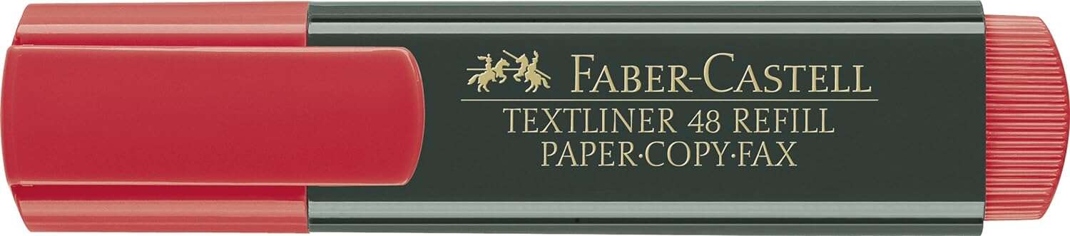 Faber-Castell Rotulador Marcador Fluorescente Textliner 48 - Punta Biselada - Trazo entre 1.2mm y 5mm - Tinta con Base de Agua - Color Rojo · Pack de 10 uds.