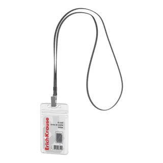 ErichKrause Funda para Tarjeta con Colgante - Orientacion Vertical - PVC - Incluye Colgante de 12mm Negro - Formato 62x91mm - Color Transparente