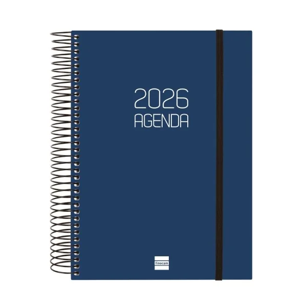 Finocam Opaque Agenda de Espiral - Anual 2026 - Tapa Ligera - Cierre con Goma Elastica - Formato E10 - 175x29x212mm - 1 Dia por Pagina - Color Azul