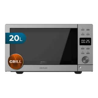 Cecotec GrandHeat 2010 Flatbed Microondas sin Plato - Potencia de 700W - Capacidad 20L - Grill 900W - 9 Funciones Preconfiguradas - Revestimiento Ceramico - Bloqueo Infantil - Acero Inoxidab