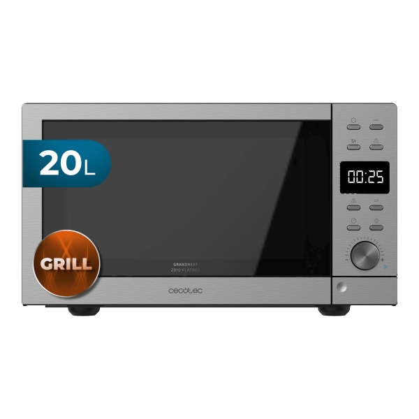 Cecotec GrandHeat 2010 Flatbed Microondas sin Plato - Potencia de 700W - Capacidad 20L - Grill 900W - 9 Funciones Preconfiguradas - Revestimiento Ceramico - Bloqueo Infantil - Acero Inoxidab