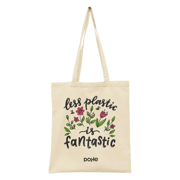 Dohe Totebag Grande de Algodon 50% Reciclado y Organico 220g/m2 - Asas Largas - Sostenible y Respetuoso con el Medio Ambiente - Ideal para Uso Diario