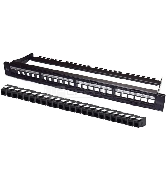 WP Patch Panel de 24 Puertos RJ45 CAT6 UTP - 1U Modular sin Herramientas - Color Negro