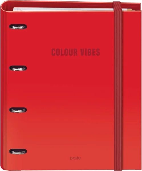 Dohe Colour Vibes Carpeta de 4 Anillas Mixtas de 35mm Recambio 100 Hojas Cuadricula 5mm - Formato A4 - Cierre con Goma - Incluye 4 Separadores y Sobre de Polipropileno - Color Rojo
