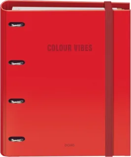 Dohe Colour Vibes Carpeta de 4 Anillas Mixtas de 35mm Recambio 100 Hojas Cuadricula 5mm - Formato A4 - Cierre con Goma - Incluye 4 Separadores y Sobre de Polipropileno - Color Rojo