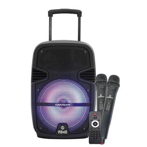 Coolsound A340 Altavoz Amplificado Bluetooth 250W 8" - USB, Entrada Mic. Jack 6.3mm - Iluminacion LED - 2 Microfono Incluidos - Asa y Ruedas de Transporte - Mando a Distancia