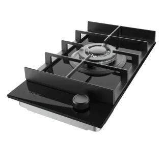 Cecotec Bolero Squad G 1400F Glass Black Cocina de Gas Encastrable - 1 Quemador - Acabado en Cristal Negro - 3.4kW - Parrillas de Hierro Fundido - Wok de Triple Corona - Color Negro