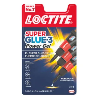 Loctite Superglue-3 Monodosis Power Gel 3x1g - Adhesivo Instantaneo Flexible y Extrafuerte - Formula en Gel Enriquecida con Particulas de Caucho - Resistente a Golpes. Torsiones y Vibracione