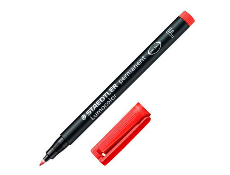 Staedtler Lumocolor 318 Rotulador Permanente - Punta Fina Redonda - Trazo 0.6mm - Capuchon con Clip - Secado Rapido - Color Rojo · Pack de 10 uds.