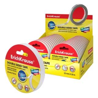 Erichkrause Cinta Adhesiva de Doble Cara - 12mmx10m - Expositor 24 uds. - Transparente · Pack de 24 uds.