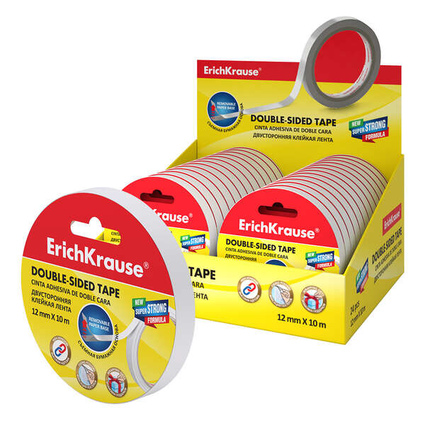 Erichkrause Cinta Adhesiva de Doble Cara - 12mmx10m - Expositor 24 uds. - Transparente · Pack de 24 uds.
