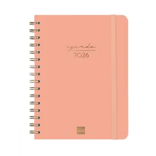 Finocam Alma Agenda - Anual 2026 - con Espiral - Formato E10 - 172x19x220mm - Semana Vista Horizontal - Color Coral