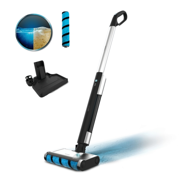 Cecotec FreeGo Wash Fregona Electrica - 40W - Depositos de Agua Limpia y Sucia Separados - Autonomia hasta 40min - Rodillo Wet Jalisco - Base de Autolimpieza - Sensor Auto-Stop - Color Negro