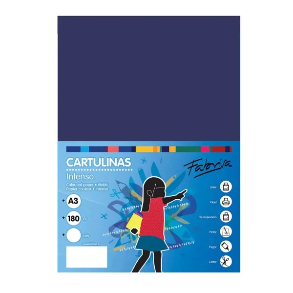 Fabrisa Pack de 25 Cartulinas 180 g/m² - Tamaño A3 - Color Azul Oscuro
