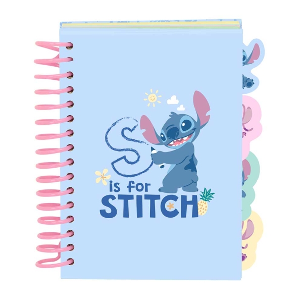 Safta Stitch Bloc de Notas - Formato A6 - 80 Hojas de 80 g/m2 - Espiral - Tapas Duras - 4 Separadores Interiores - 10.5x14.8cm - Color Azul Pastel