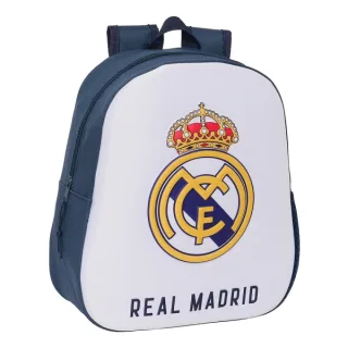 Safta Real Madrid Mochila 3D - Asa de Mano - Portabotellas Lateral - 27x33x10cm - Color Blanco/Negro