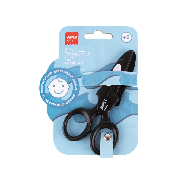 Apli Kids Tijera Preescolar 12cm - Sistema de Seguridad que Evita Cortes en la Piel, el Pelo o la Ropa - Con Formas de Animales - Diseño Orca