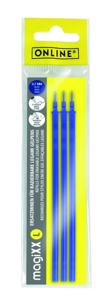 Online MagiXX L Pack de 3 Recambios de Tinta Gel Borrable - Trazo de 0.7mm - Color Azul