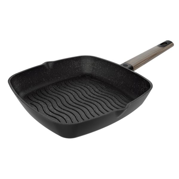 Cecotec Polka Excellence Grill Force Sarten Cuadrada de 28cm - Aluminio Fundido - Teflon Antiadherente - Libre de PFOA - Apto Lavavajillas - Compatible con Induccion - Fondo de 5mm - Color N