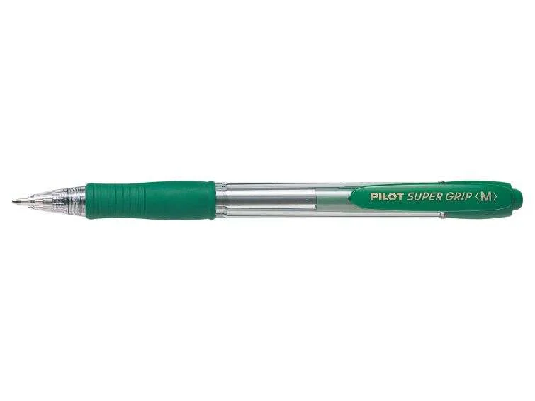 Pilot Boligrafo de Bola Retractil SuperGrip - Punta Redonda 1.0mm - Trazo 0.27mm - Tinta de Aceite - Grip Ergonomico - Color Verde · Pack de 12 uds.