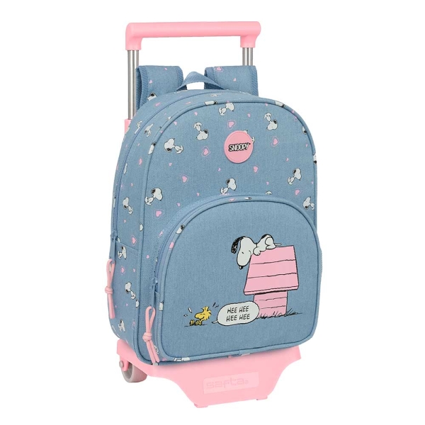 Safta Snoopy Mochila con Carro - Portabotellas - Hombreras Acolchadas - Mochila Extraible - Material Resistente - 10L - 26x11x67cm - Color Azul