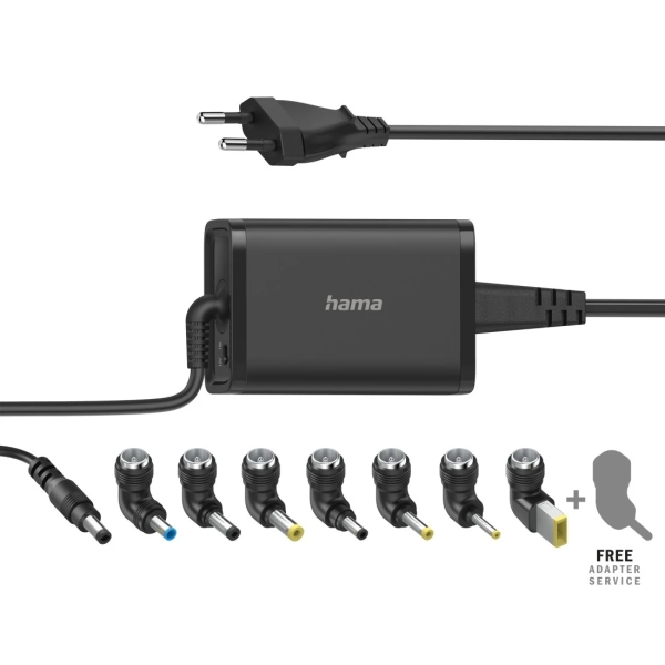Hama Essential Fuente de Alimentacion Universal para Portatil - Potencia 45W - Voltaje 15-19V - Cable de Entrada 1.2m - Cable de Salida 1.15m - Color Negro