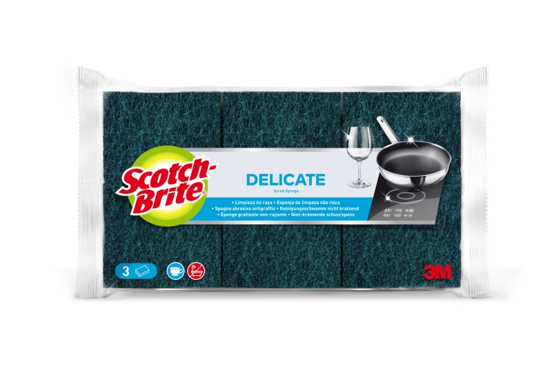 Scotch-Brite Delicate Pack de 3 Estropajos de Cocina - No Raya - Color Verde Oscuro