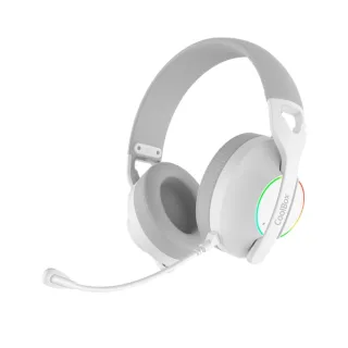 Coolbox WB01 Auriculares Gaming Inalambricos con Microfono - Conectividad Bluetooth 5.4, Inalmabrica 2.4Ghz o Jack - Iluminacion RGB - Autonomia hasta 20h - Cancelacion de Ruido - Color Blan
