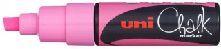 Uni-ball PWE-8K Marcador de Tiza Liquida - Punta Biselada 8mm - Borrado en Humedo - Resistente a la Lluvia y Exteriores - Color Rosa · Pack de 6 uds.